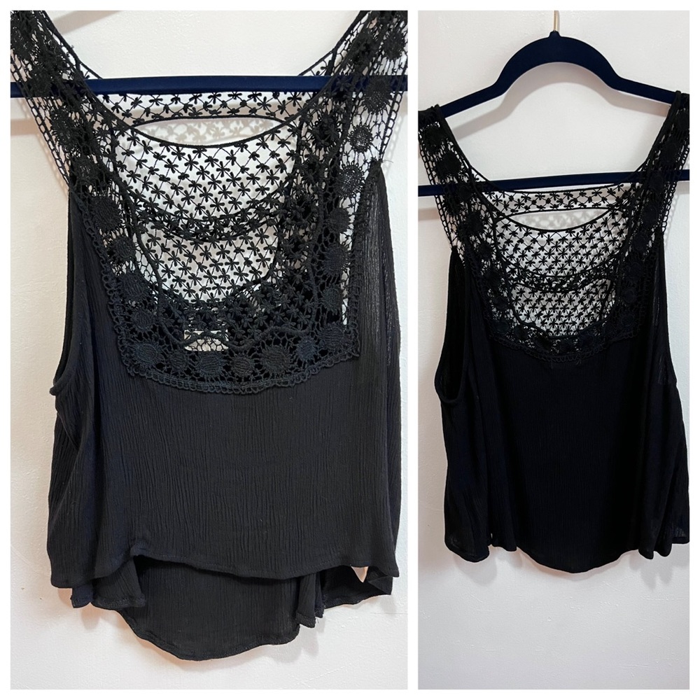 Rumor boutique brand, Black lace BoHo crop top, fine gauze